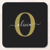 Gepersonaliseerd monogram Script Name Black White  Kartonnen Onderzetters (Voorkant)