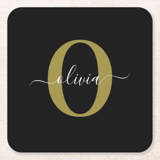 Gepersonaliseerd monogram Script Name Black White  Kartonnen Onderzetters (Voorkant)