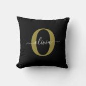 Gepersonaliseerd monogram Script Name Black White Kussen (Voorkant)