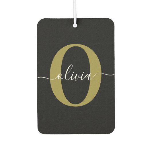 Gepersonaliseerd monogram Script Name Black White Luchtverfrisser (Voorkant)