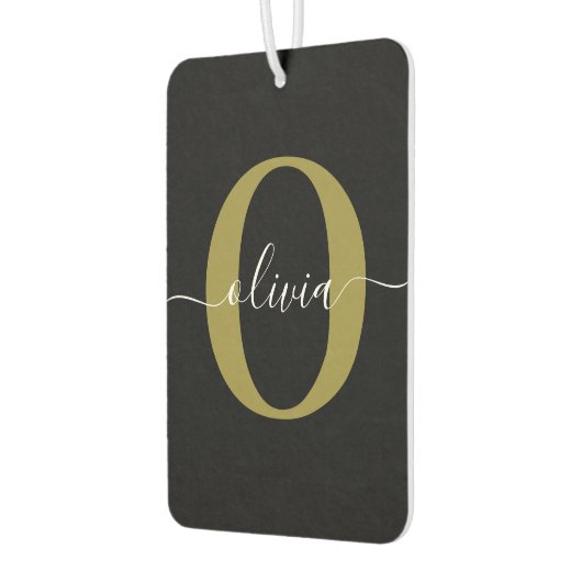 Gepersonaliseerd monogram Script Name Black White  Luchtverfrisser (Links)