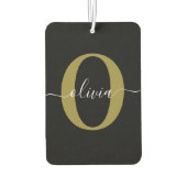 Gepersonaliseerd monogram Script Name Black White Luchtverfrisser (Achterkant)