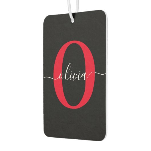 Gepersonaliseerd monogram Script Name Black White Luchtverfrisser (Links)