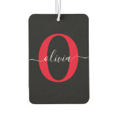 Gepersonaliseerd monogram Script Name Black White  Luchtverfrisser (Achterkant)