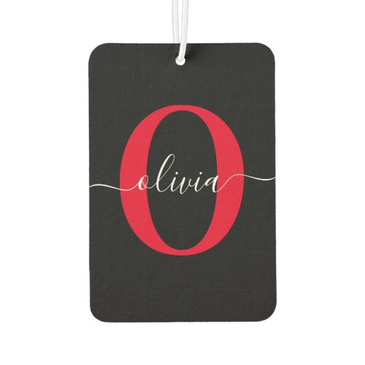 Gepersonaliseerd monogram Script Name Black White  Luchtverfrisser (Achterkant)