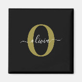 Gepersonaliseerd monogram Script Name Black White Magneet (Voorkant)