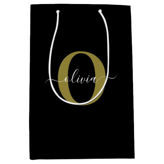 Gepersonaliseerd monogram Script Name Black White  Medium Cadeauzakje (Voorkant)
