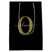 Gepersonaliseerd monogram Script Name Black White  Medium Cadeauzakje (Achterkant)