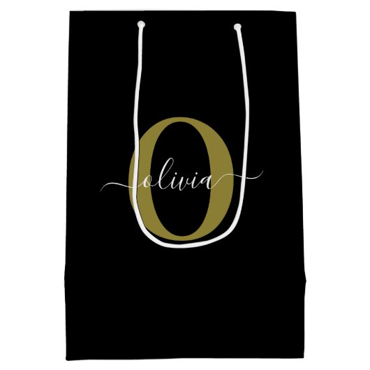 Gepersonaliseerd monogram Script Name Black White  Medium Cadeauzakje (Achterkant)