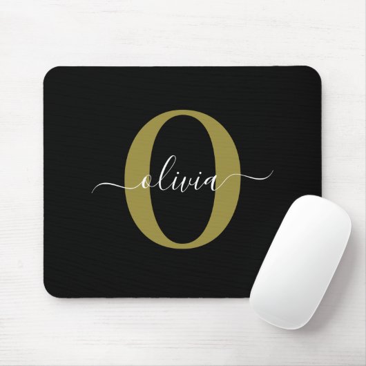 Gepersonaliseerd monogram Script Name Black White  Muismat (Met muis)