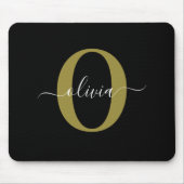 Gepersonaliseerd monogram Script Name Black White  Muismat (Voorkant)