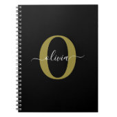 Gepersonaliseerd monogram Script Name Black White  Notitieboek (Voorkant)