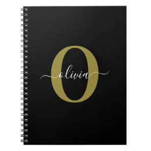 Gepersonaliseerd monogram Script Name Black White  Notitieboek