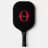 Gepersonaliseerd monogram Script Name Black White  Pickleball Paddle (Voorkant)