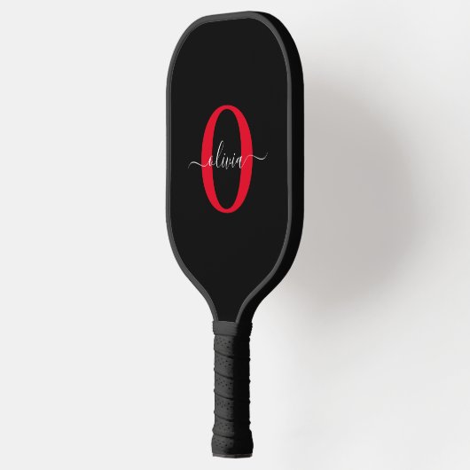 Gepersonaliseerd monogram Script Name Black White  Pickleball Paddle (Links)