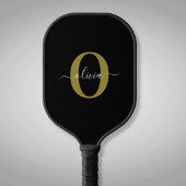 Gepersonaliseerd monogram Script Name Black White Pickleball Paddle