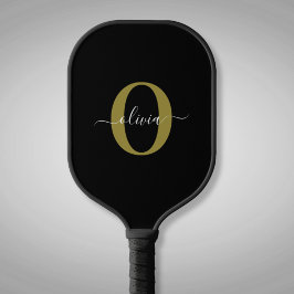 Gepersonaliseerd monogram Script Name Black White  Pickleball Paddle