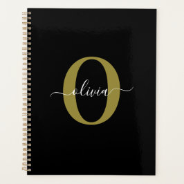 Gepersonaliseerd monogram Script Name Black White  Planner
