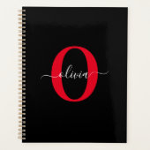 Gepersonaliseerd monogram Script Name Black White  Planner (Voorkant)