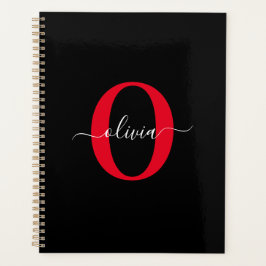 Gepersonaliseerd monogram Script Name Black White  Planner