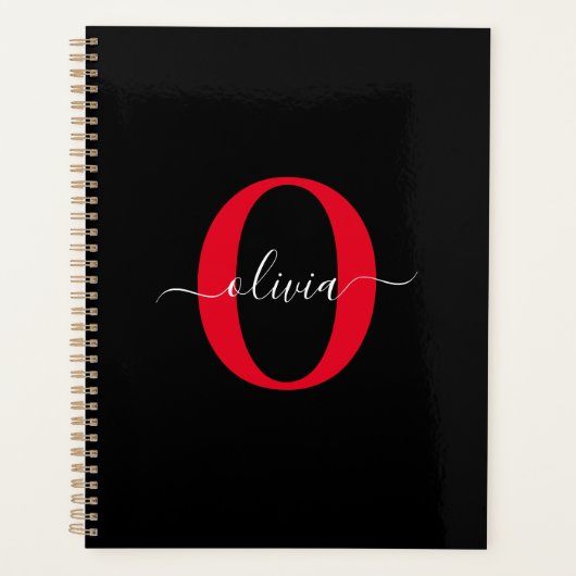 Gepersonaliseerd monogram Script Name Black White  Planner (Voorkant)