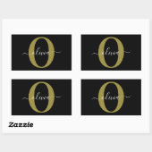 Gepersonaliseerd monogram Script Name Black White  Rechthoekige Sticker (Vel)