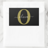 Gepersonaliseerd monogram Script Name Black White  Rechthoekige Sticker (Tas)