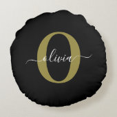 Gepersonaliseerd monogram Script Name Black White Rond Kussen (Achterkant)