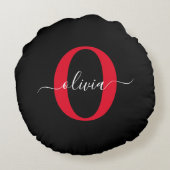 Gepersonaliseerd monogram Script Name Black White  Rond Kussen (Achterkant)