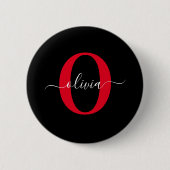Gepersonaliseerd monogram Script Name Black White  Ronde Button 5,7 Cm (Voorkant)