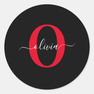 Gepersonaliseerd monogram Script Name Black White  Ronde Sticker