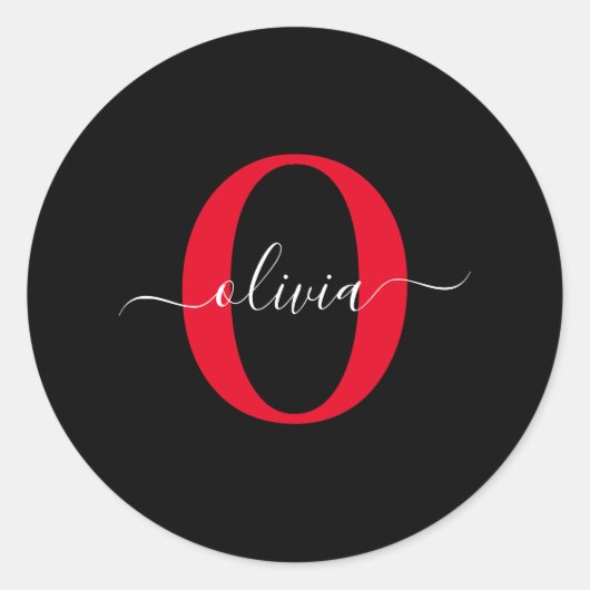 Gepersonaliseerd monogram Script Name Black White  Ronde Sticker (Voorkant)