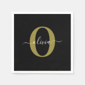 Gepersonaliseerd monogram Script Name Black White Servet (Voorkant)