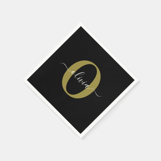 Gepersonaliseerd monogram Script Name Black White Servet (Hoek)
