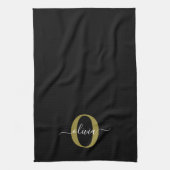 Gepersonaliseerd monogram Script Name Black White  Theedoek (Verticaal)