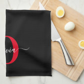 Gepersonaliseerd monogram Script Name Black White  Theedoek (Quarter Fold)