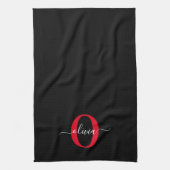 Gepersonaliseerd monogram Script Name Black White Theedoek (Verticaal)