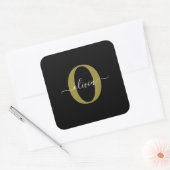 Gepersonaliseerd monogram Script Name Black White Vierkante Sticker (Envelop)