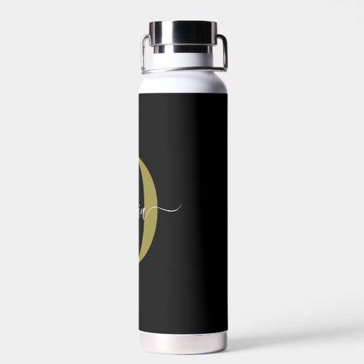 Gepersonaliseerd monogram Script Name Black White  Waterfles (Achterkant)