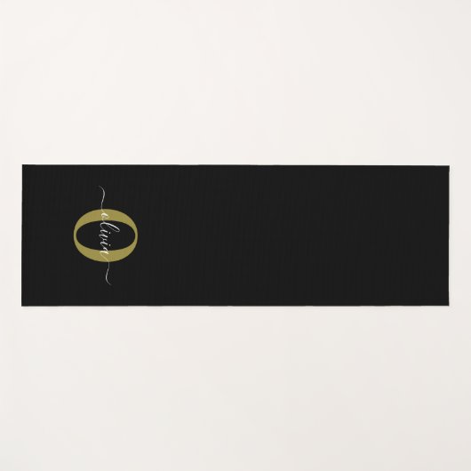 Gepersonaliseerd monogram Script Name Black White  Yogamat (Voorkant (horizontaal))