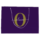 Gepersonaliseerd Monogram Script Name Paars White Groot Cadeauzakje (Achterkant)