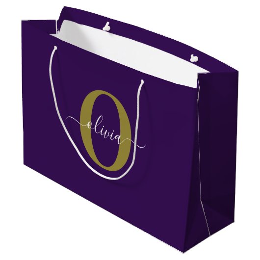 Gepersonaliseerd Monogram Script Name Paars White Groot Cadeauzakje (Achterkant Gekanteld)