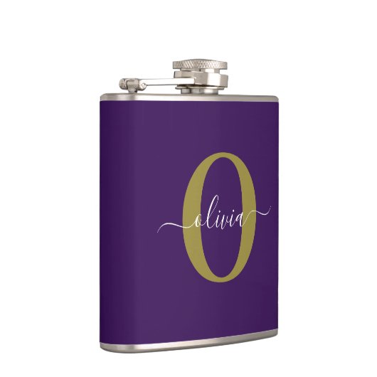 Gepersonaliseerd Monogram Script Name Paars White  Heupfles (Rechts)