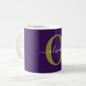 Gepersonaliseerd Monogram Script Name Paars White Koffiemok (Voorkant links)