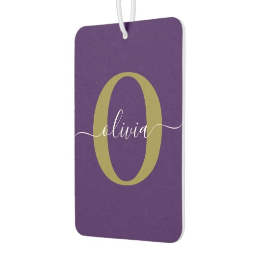 Gepersonaliseerd Monogram Script Name Paars White Luchtverfrisser (Links)