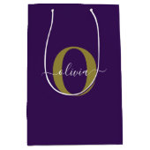 Gepersonaliseerd Monogram Script Name Paars White Medium Cadeauzakje (Voorkant)