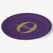 Gepersonaliseerd Monogram Script Name Paars White  Papieren Bordje (Gekanteld)