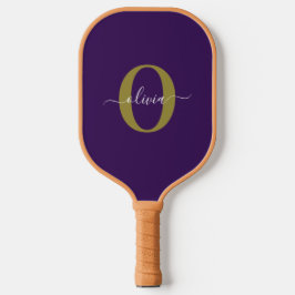 Gepersonaliseerd Monogram Script Name Paars White  Pickleball Paddle