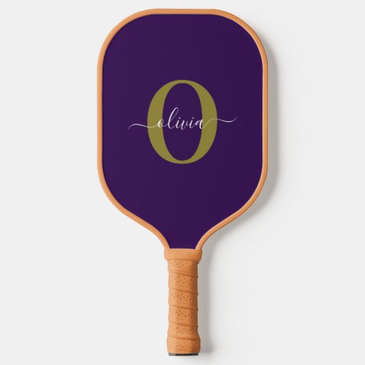 Gepersonaliseerd Monogram Script Name Paars White  Pickleball Paddle (Voorkant)