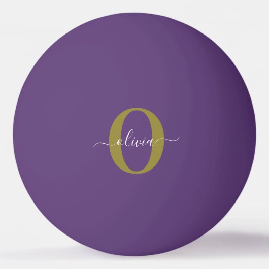 Gepersonaliseerd Monogram Script Name Paars White Pingpongbal (Voorkant)